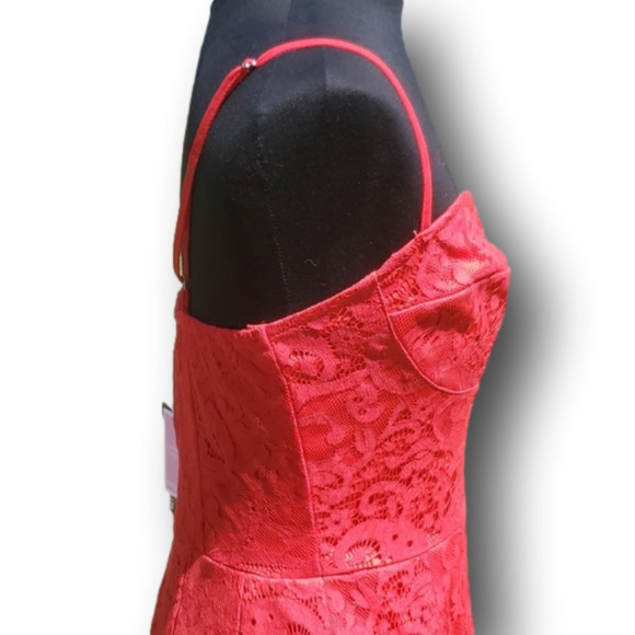PrettyLittleThing Shape Red Lace Bodycon Midi Dress Size 8 - Picture 6 of 16